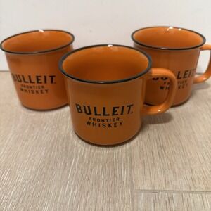 Bulleit Frontier Whiskey Ceramic Mug Cup Orange Size 3" Lot of 3